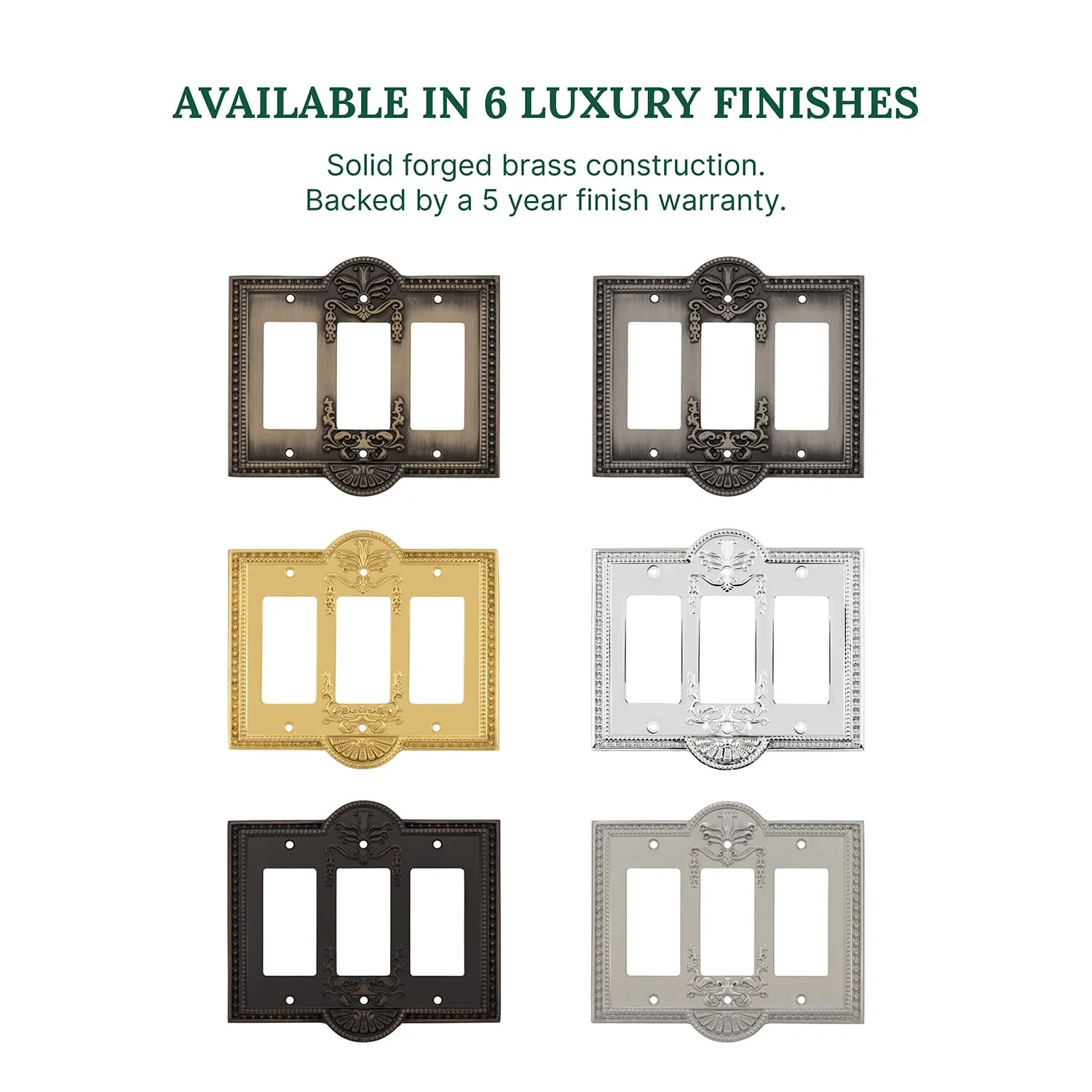 Meadows Switch Plate with Triple Rocker in Bright Chrome
