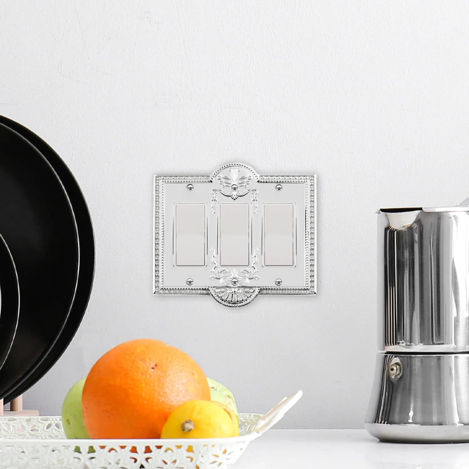 Meadows Switch Plate with Triple Rocker in Bright Chrome