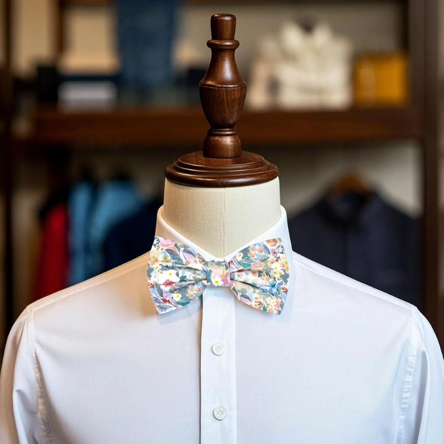Mens Cotton Floral Pre-tied Bowtie Flower Pattern Bow Tie for Wedding Groomsmen Party