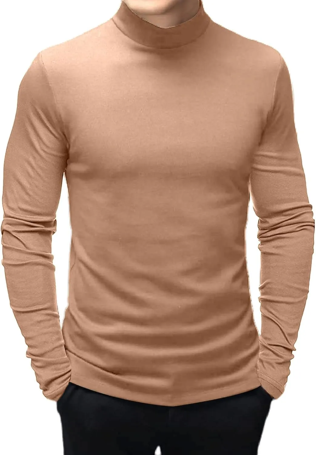 Men's Fashion Mock Turtleneck T-Shirts Long Sleeve Pullover Sweater Basic Designed Undershirt Slim Fit Top