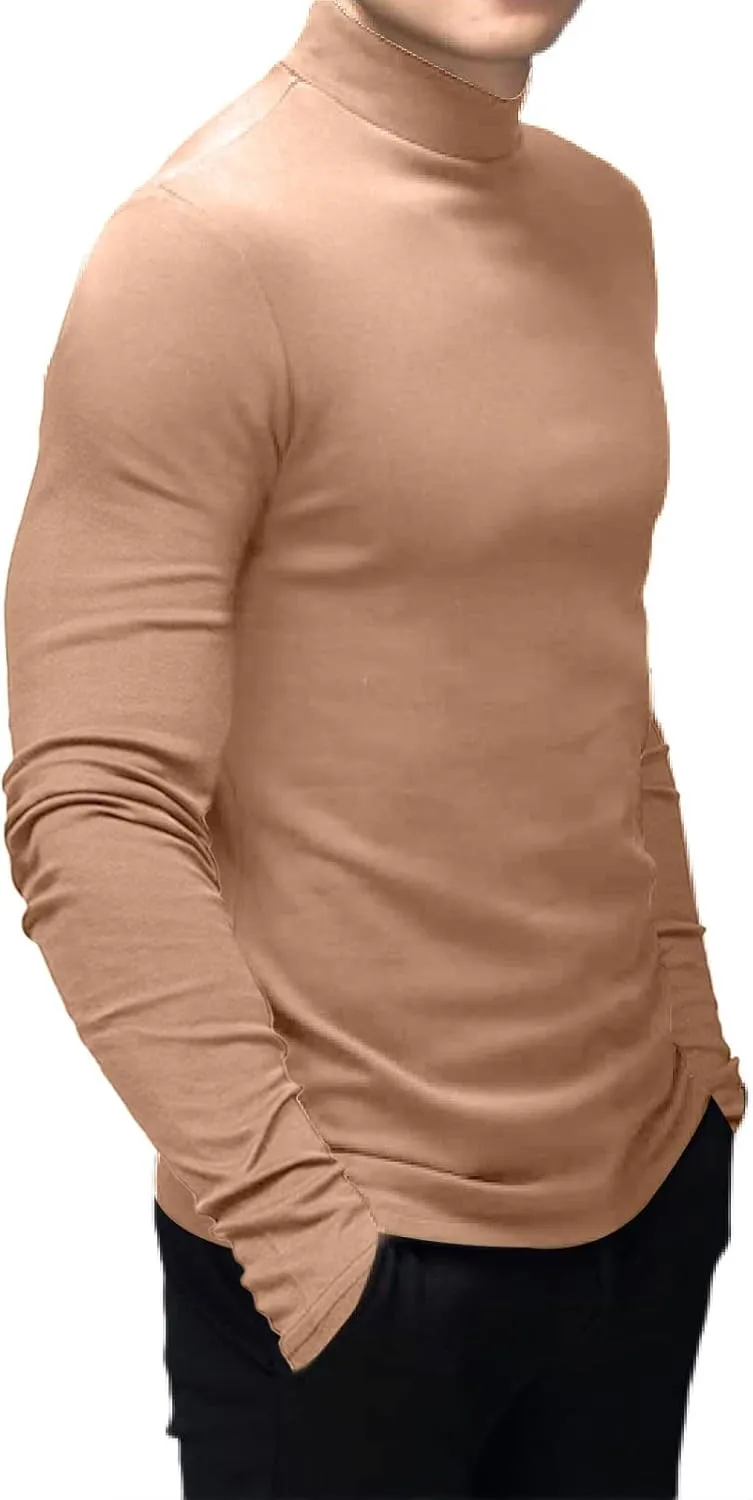 Men's Fashion Mock Turtleneck T-Shirts Long Sleeve Pullover Sweater Basic Designed Undershirt Slim Fit Top
