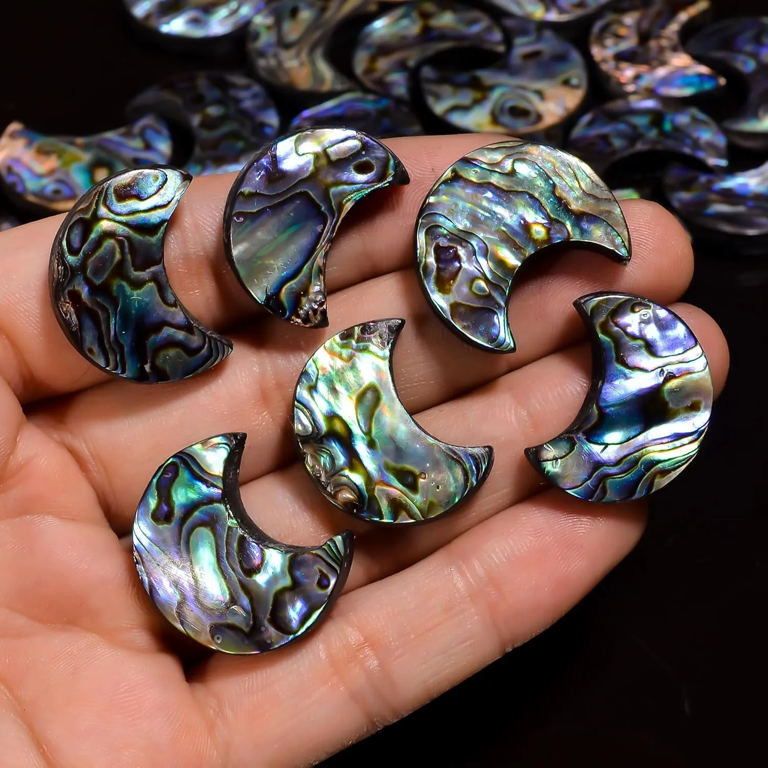 Natural Abalone Shell Moon Gemstone- Healing Crystals for DIY Jewelry Making -Loose Natural Cabochon -Perfect for Crafting Unique Jewelry Designs Gift for Her, Mother and Wife (5 pcs, 25-35 mm)
