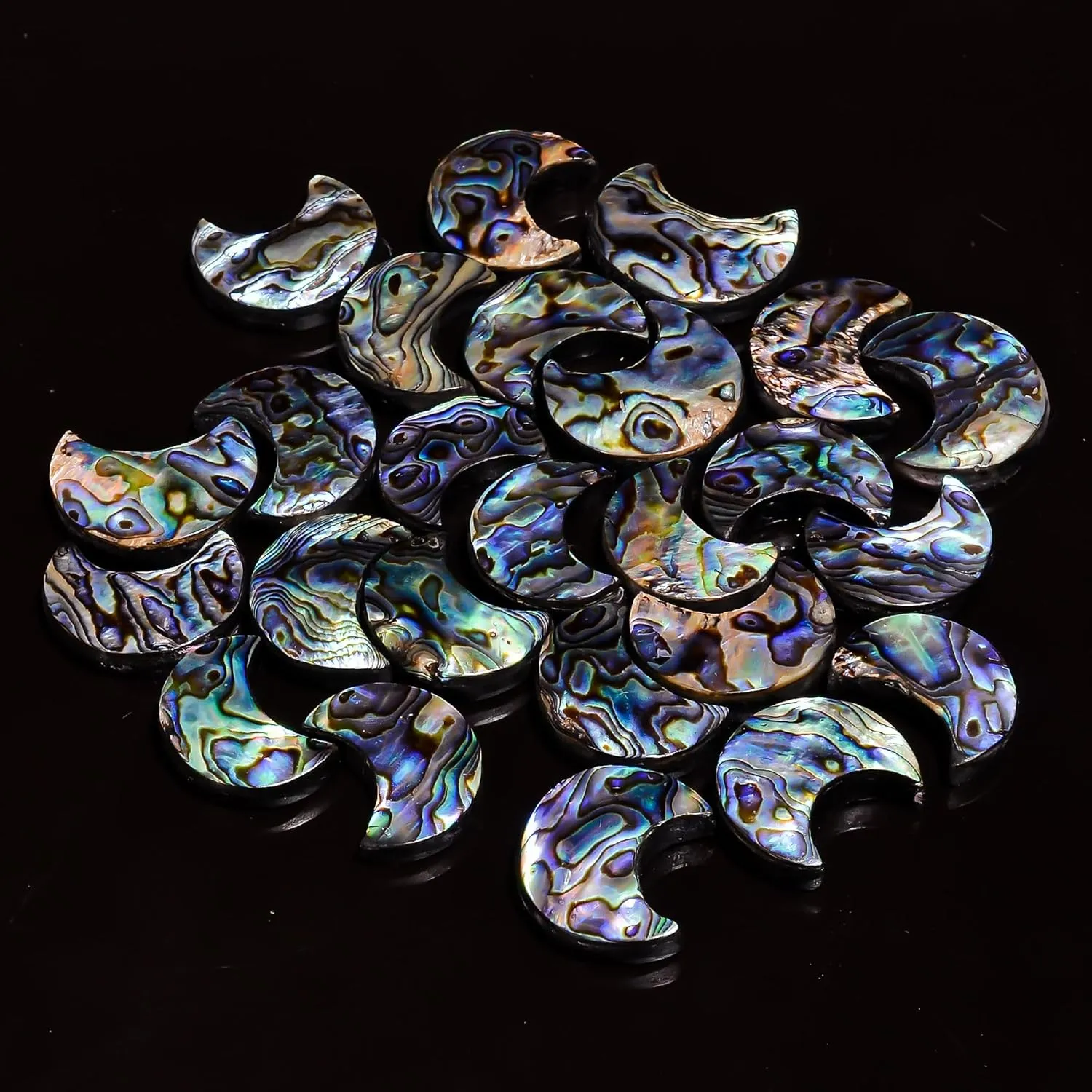 Natural Abalone Shell Moon Gemstone- Healing Crystals for DIY Jewelry Making -Loose Natural Cabochon -Perfect for Crafting Unique Jewelry Designs Gift for Her, Mother and Wife (5 pcs, 25-35 mm)