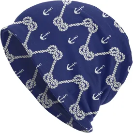 Nautical Anchor Knit Beanie Hat Adults Stretch Knitted Skull Beanies Cap Hats for Women Men