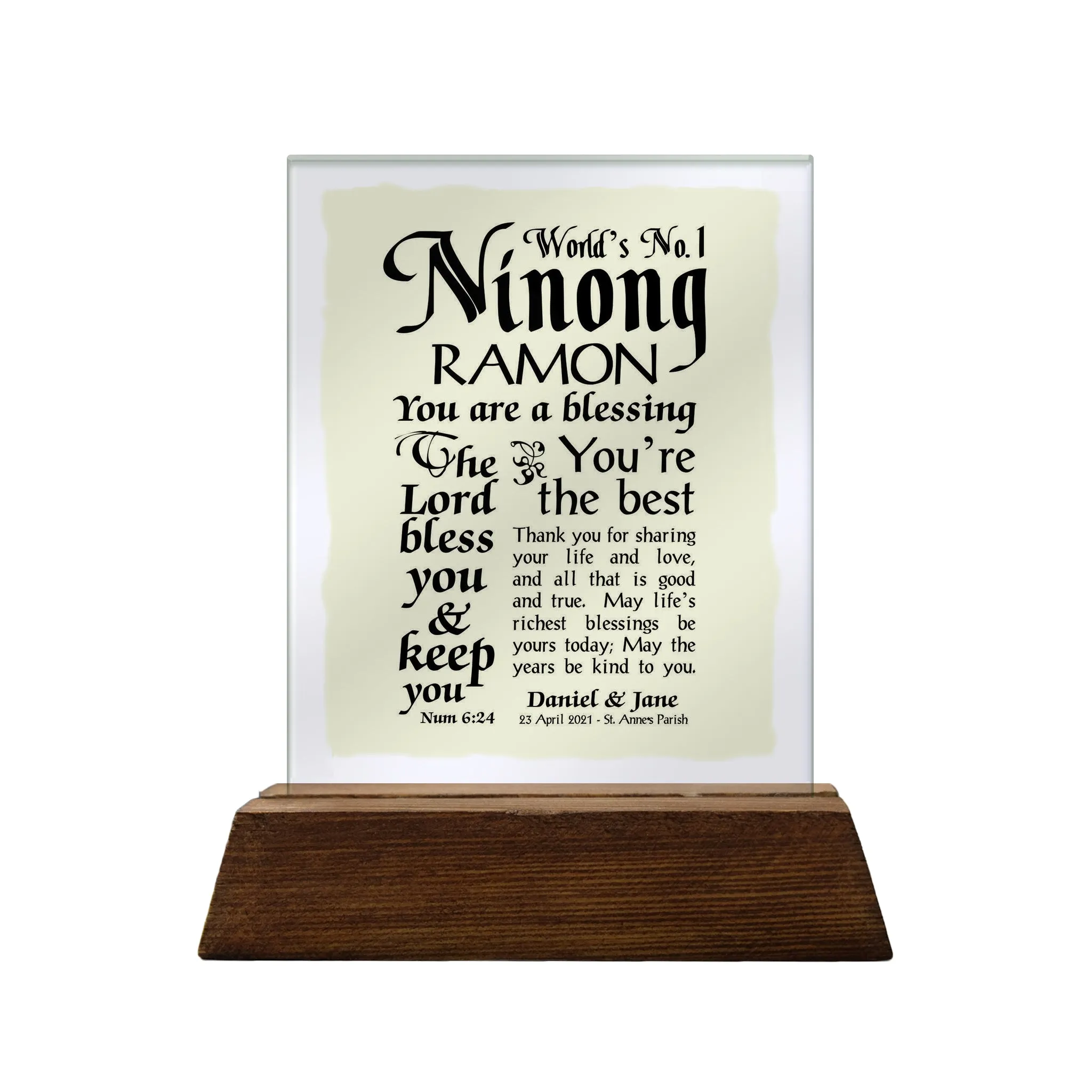 No.1 Glass Plaque For Godparents
