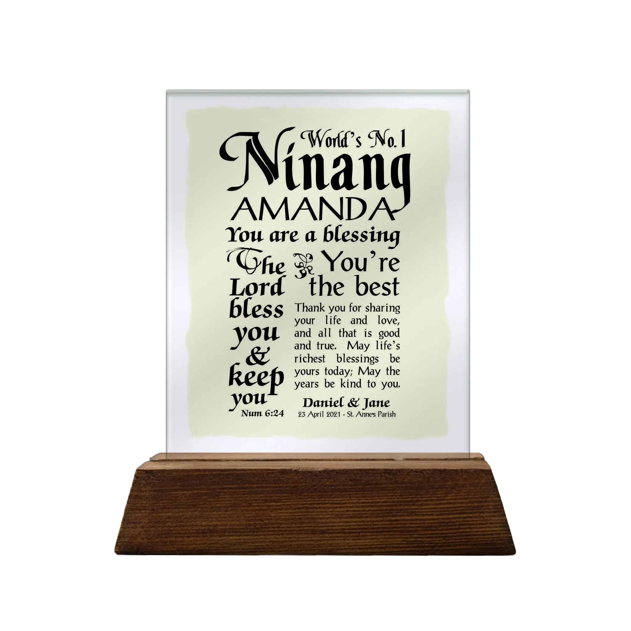 No.1 Glass Plaque For Godparents