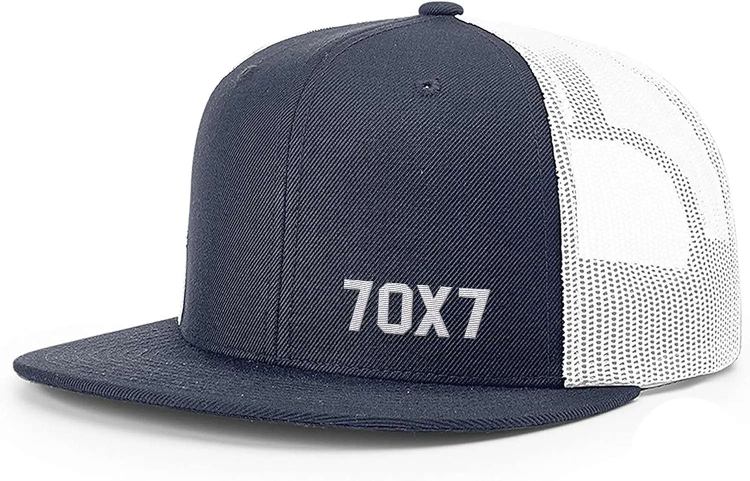 Our True God 70X7 Seventy Times Seven Flatbill Christian Trucker Hat - Adjustable Snapback Hat - Mesh Side for Casual Wear