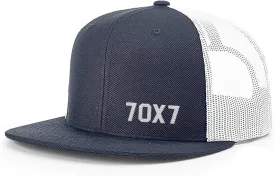 Our True God 70X7 Seventy Times Seven Flatbill Christian Trucker Hat - Adjustable Snapback Hat - Mesh Side for Casual Wear