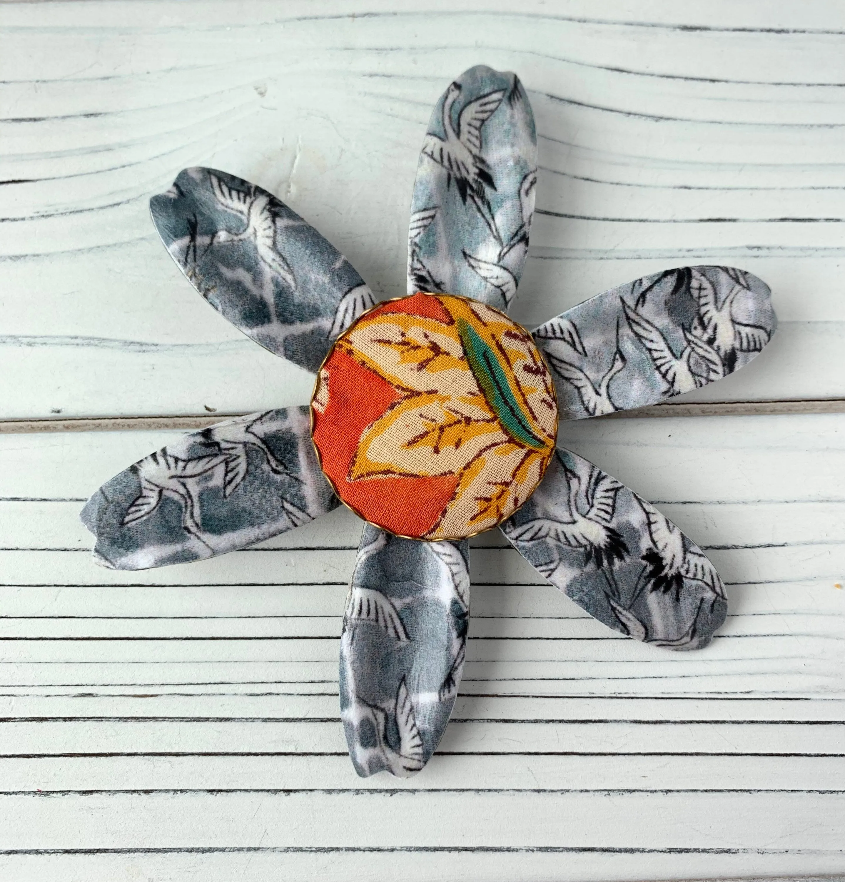 Oversize Decoupage Flower Pin