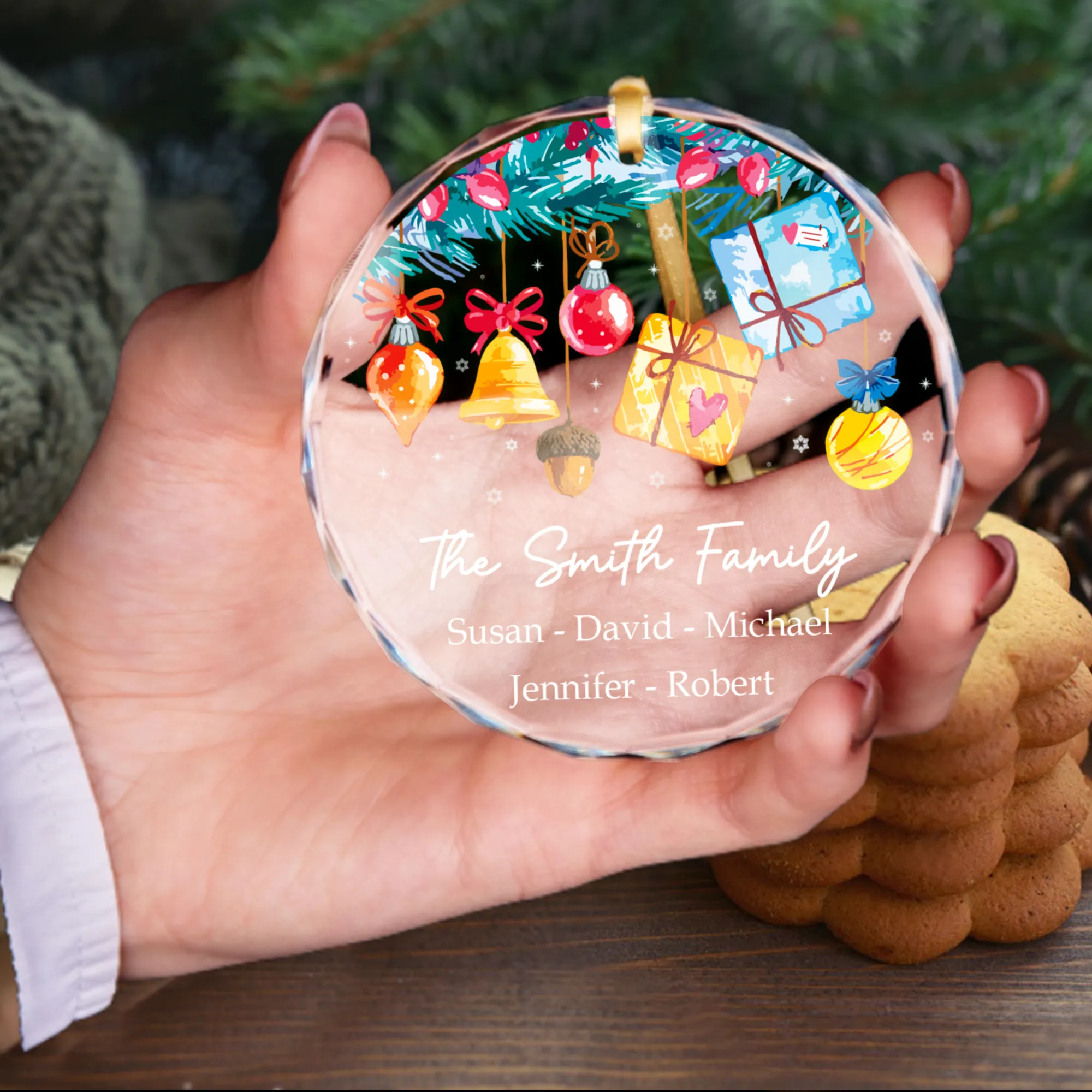 Personalized Family Christmas Glass Ornaments, Family Christmas Tree Keepsake GX02-6