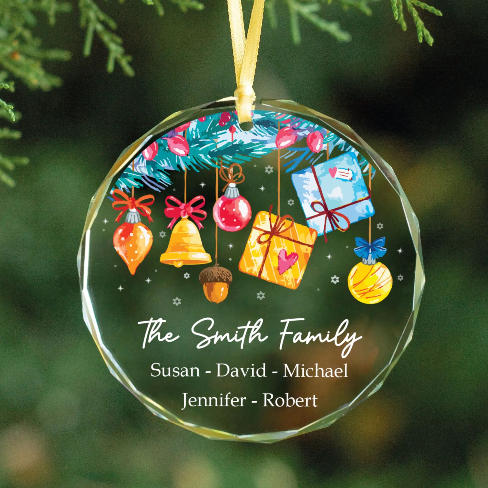 Personalized Family Christmas Glass Ornaments, Family Christmas Tree Keepsake GX02-6