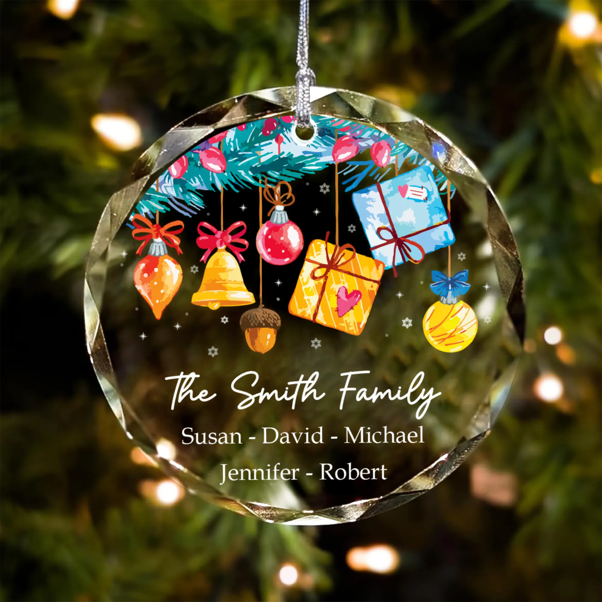 Personalized Family Christmas Glass Ornaments, Family Christmas Tree Keepsake GX02-6