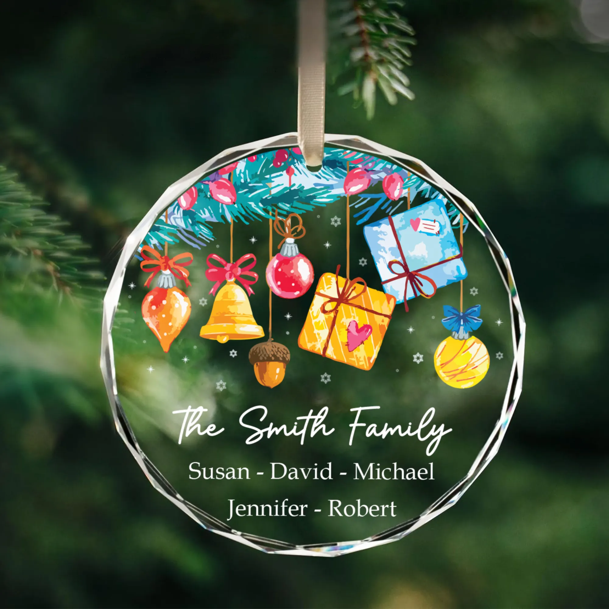 Personalized Family Christmas Glass Ornaments, Family Christmas Tree Keepsake GX02-6