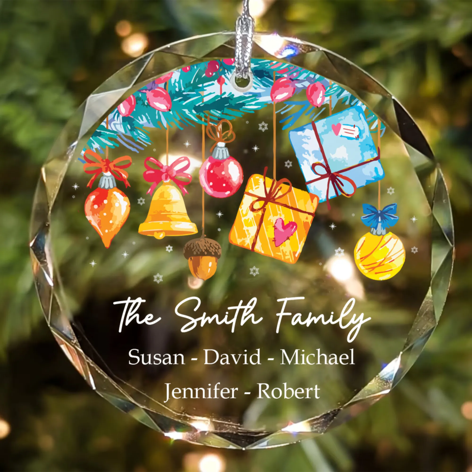 Personalized Family Christmas Glass Ornaments, Family Christmas Tree Keepsake GX02-6