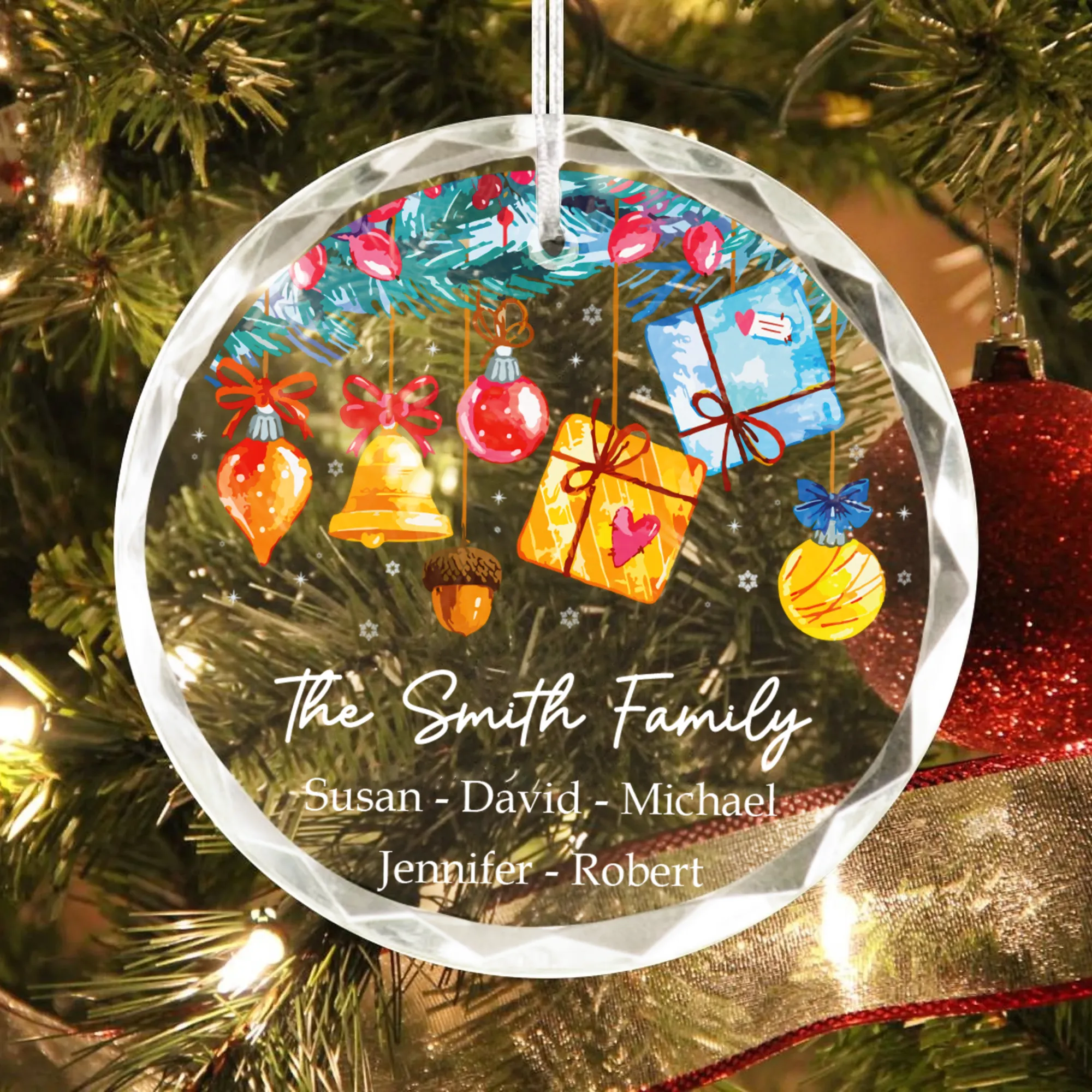 Personalized Family Christmas Glass Ornaments, Family Christmas Tree Keepsake GX02-6