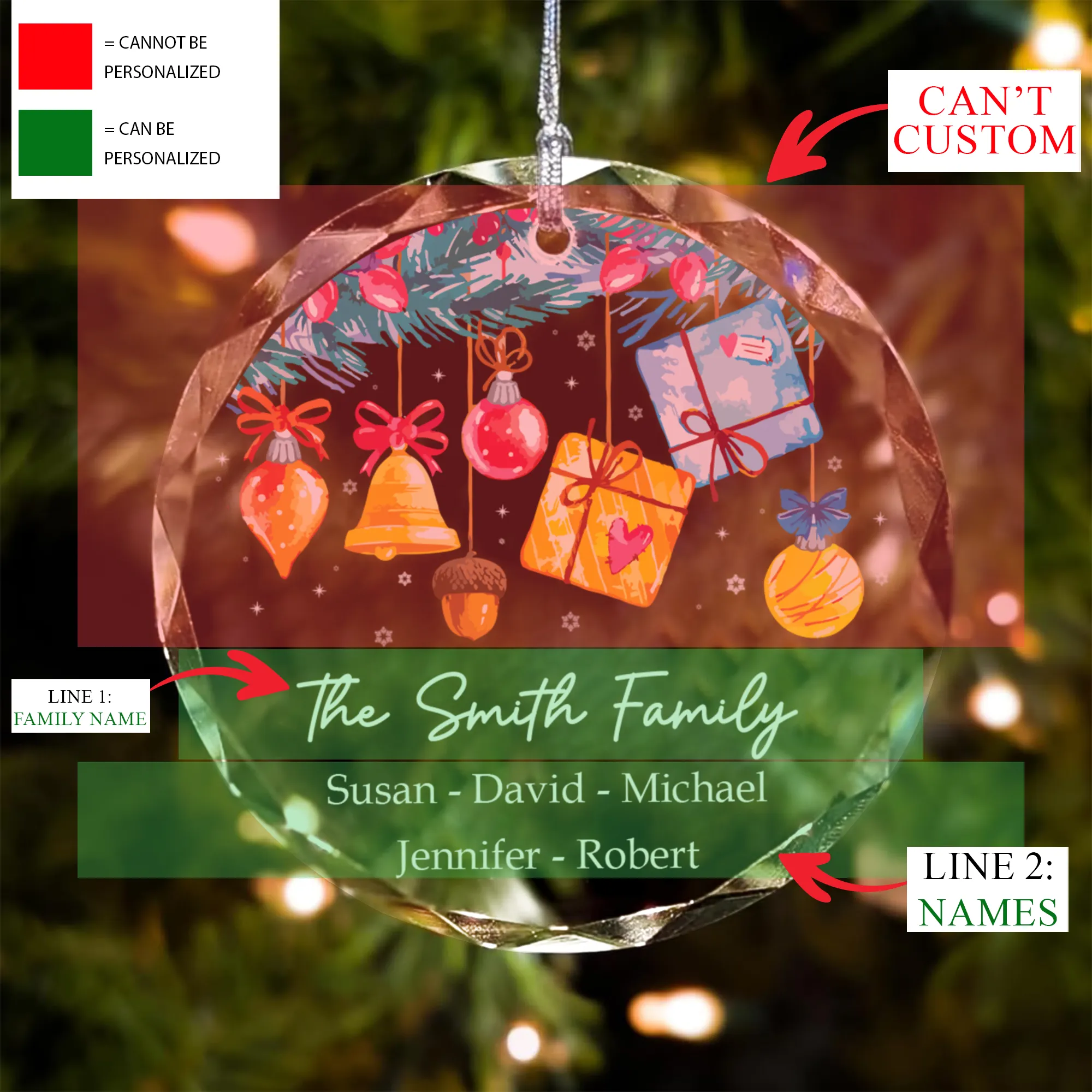 Personalized Family Christmas Glass Ornaments, Family Christmas Tree Keepsake GX02-6