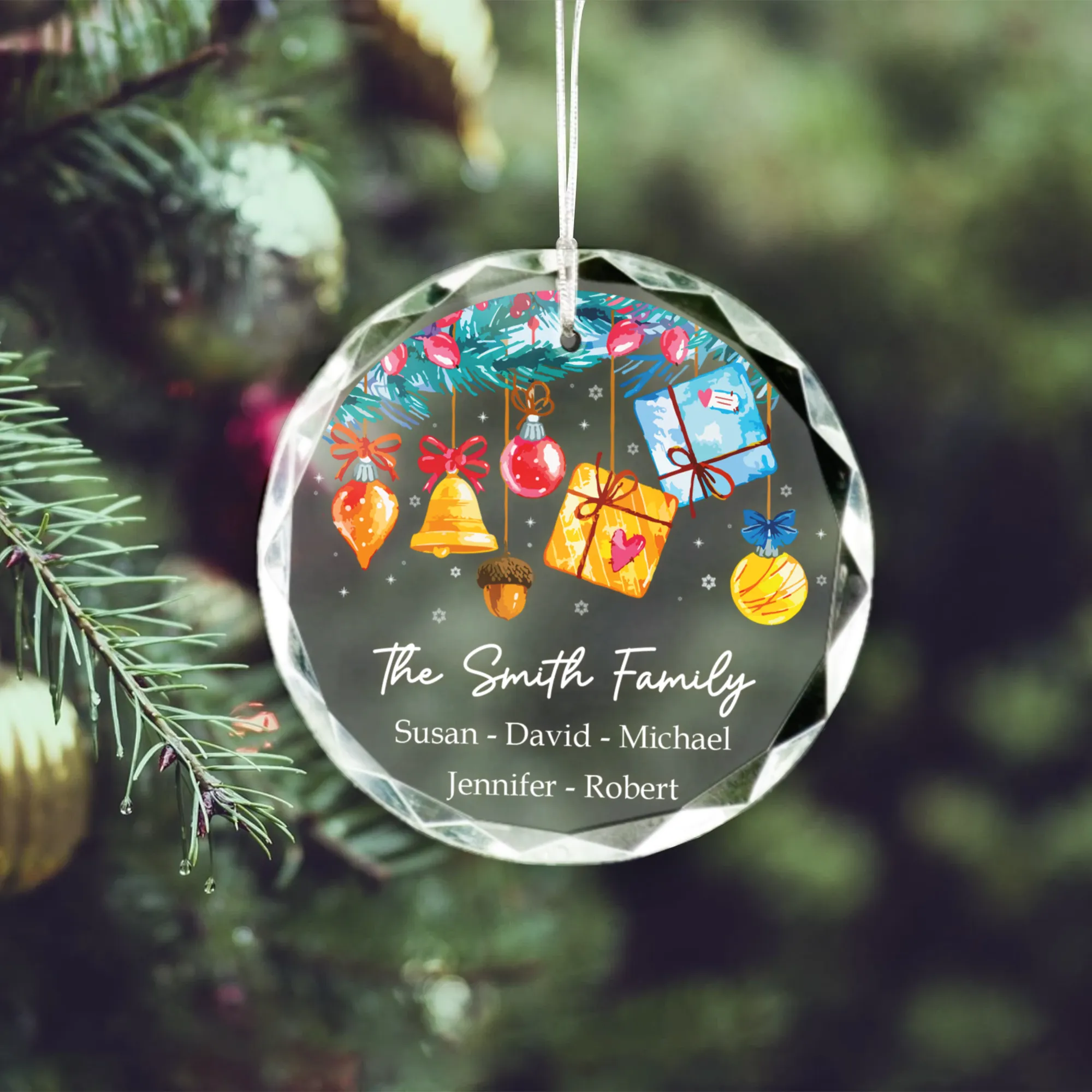 Personalized Family Christmas Glass Ornaments, Family Christmas Tree Keepsake GX02-6