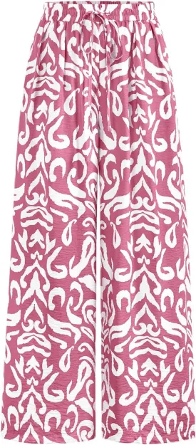 PRETTYGARDEN Womens Pants Elastic Waist Floral Lightweight Palazzo Pants for Women Casual Lounge Wide Leg Pants Woman