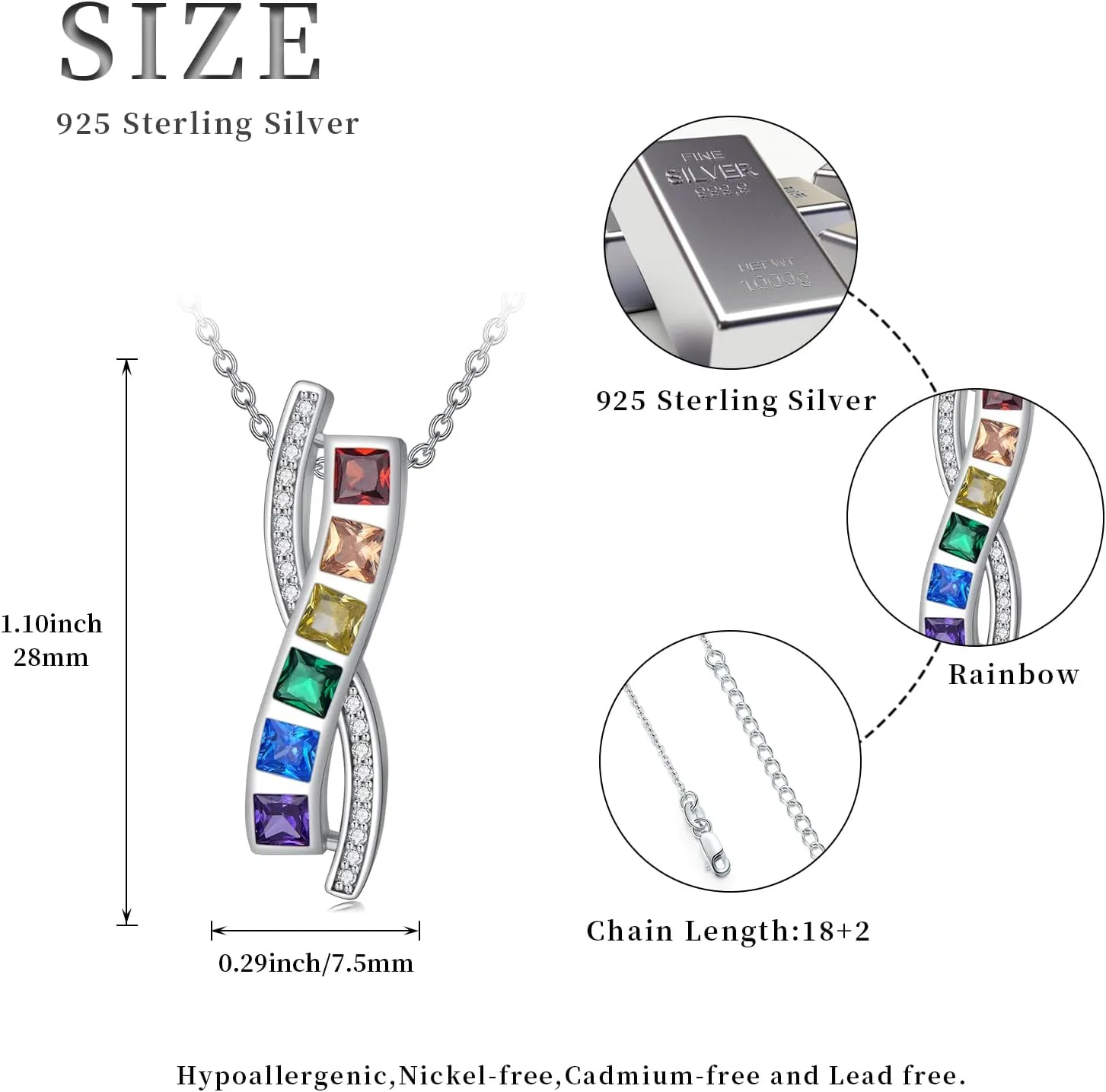 Pride Necklace Gifts for Women Men 925 Sterling Silver Rainbow Pride Pendant LGBT Gay Necklace Jewelry Gifts for Lesbian
