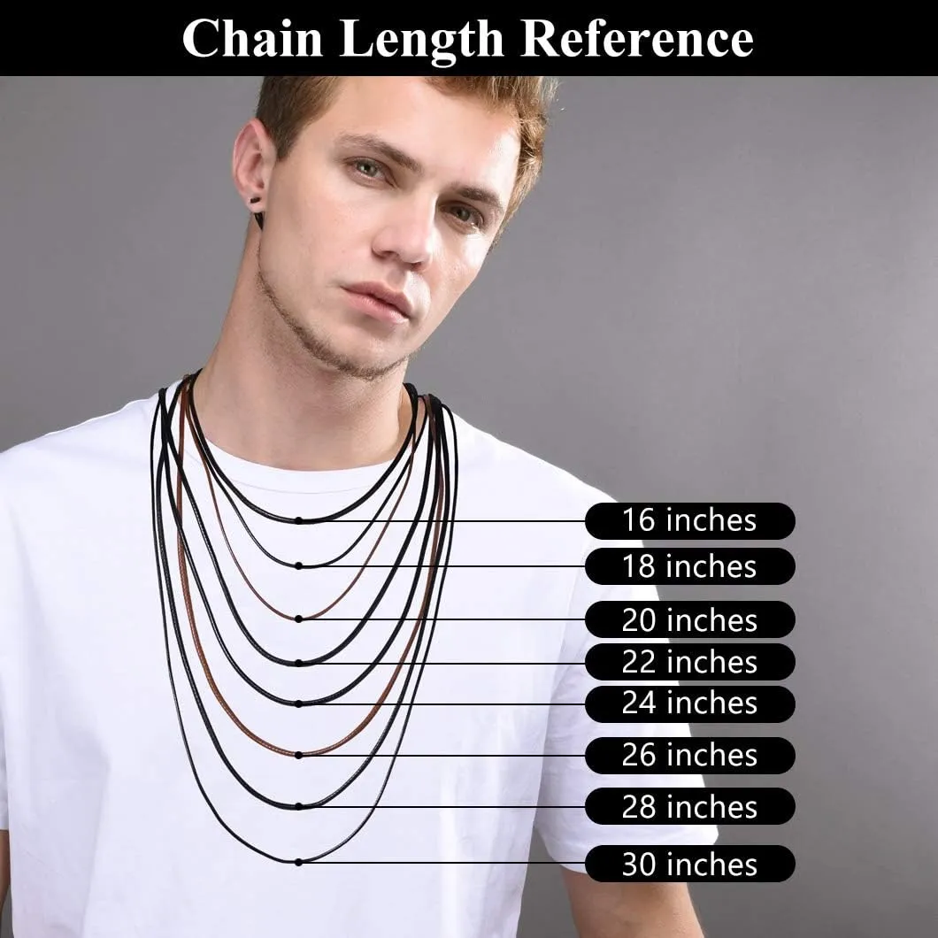 Richsteel Black/Brown Braided Wax Rope Necklace for Men Women 2/3mm Wide Leather Necklace with Customizable Stainless Steel Clasp Waterproof (with Gift Box)