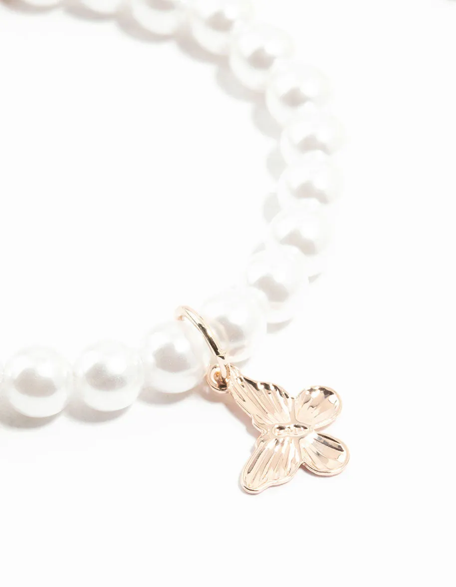 Rose Gold Pearl, Chain & Butterfly Toggle Bracelets 3-Pack