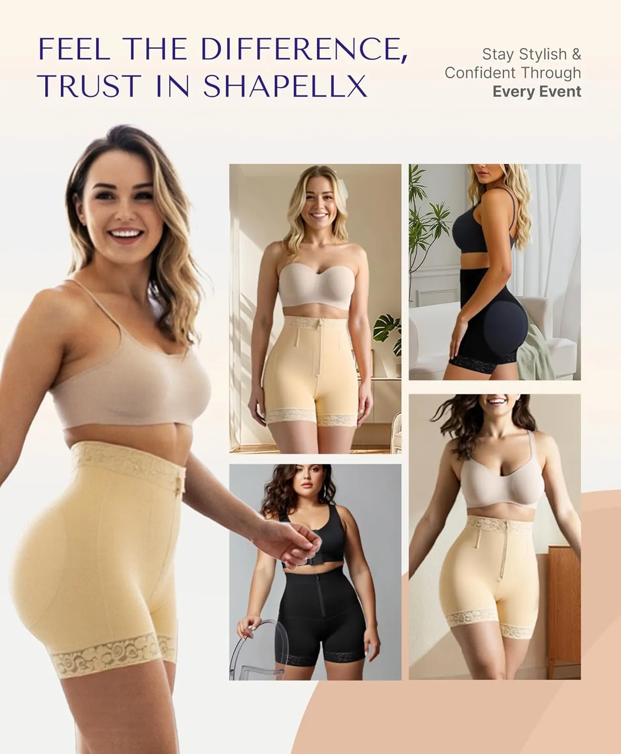 SHAPELLX Butt Lifter Shapewear Tummy Control Shorts For Women Waist Cincher With Hook Zipper Closure Body Shaper Wear