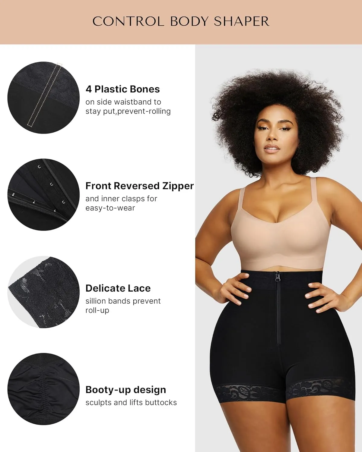 SHAPELLX Butt Lifter Shapewear Tummy Control Shorts For Women Waist Cincher With Hook Zipper Closure Body Shaper Wear