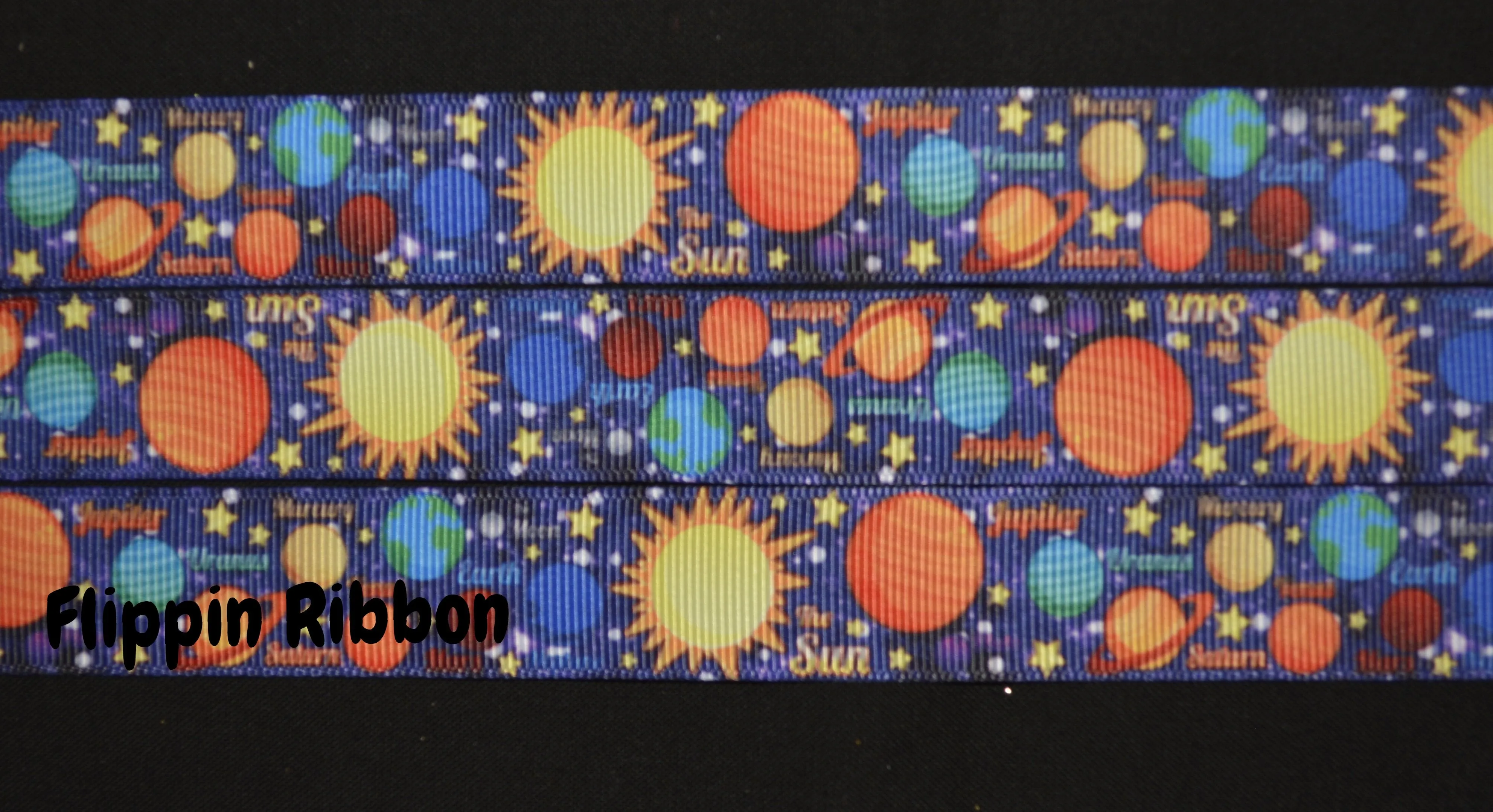 Solar System Ribbon - 7/8 inch Printed Grosgrain