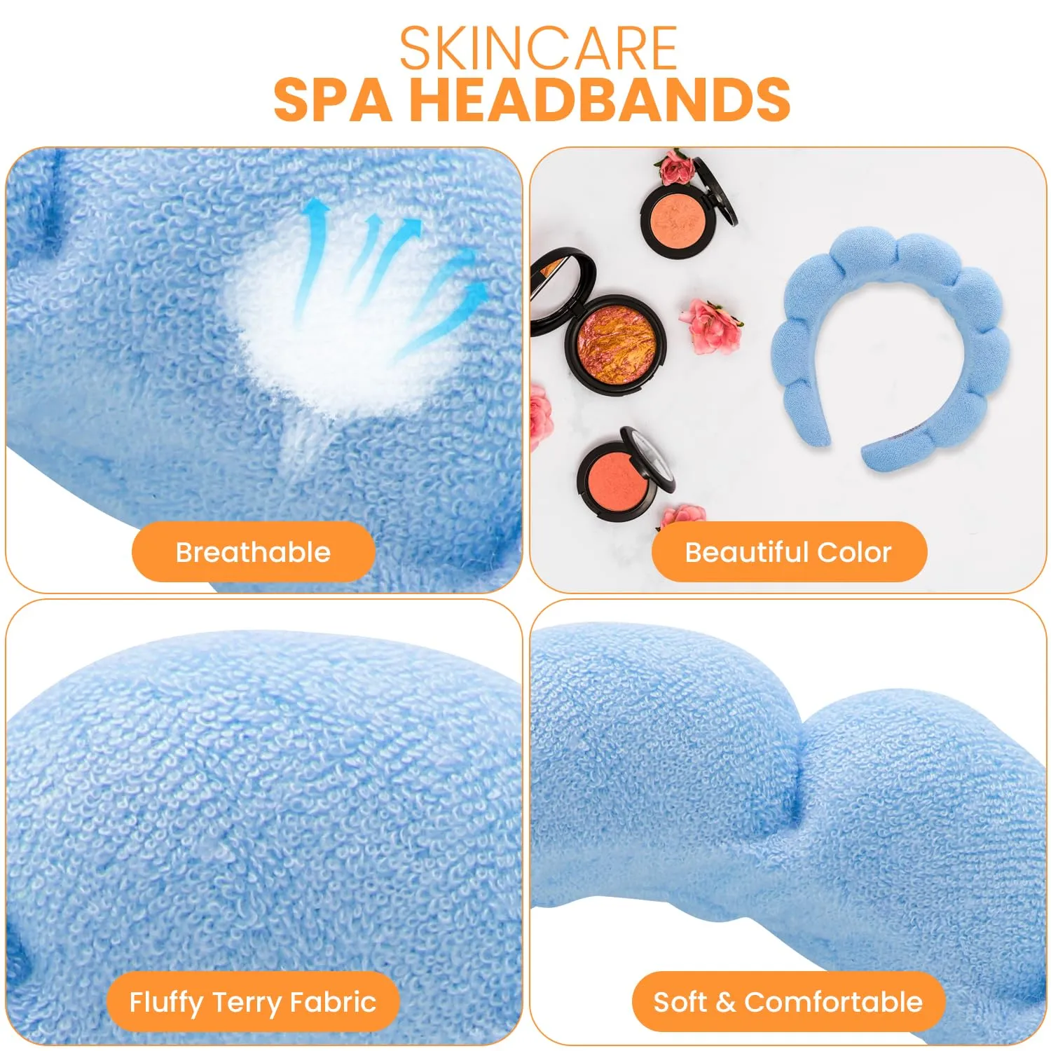 Spa Headband for Washing Face, Makeup, Facial and Skincare. Bubble Skin Care Head Band. Puffy Terry Cloth, Non Slip Get Ready Hairband for Women, Teens, Girls. Cute Hair Accessories.