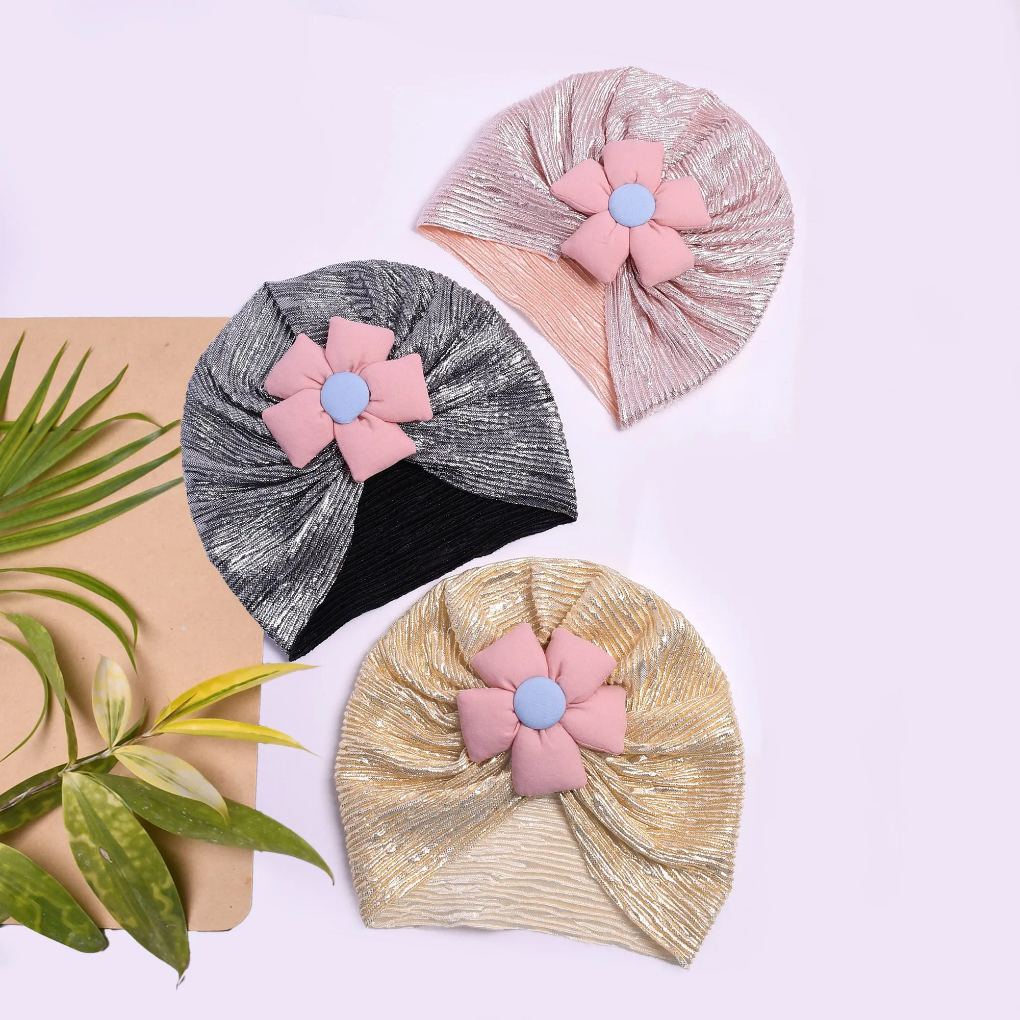 THE LITTLE LOOKERS Unisex Soft Turban Cap with Flower Bow, Beanie Cap for Newborn Baby/Infants, Baby Head-Wear | Suitable for 3 to 18 Months Baby