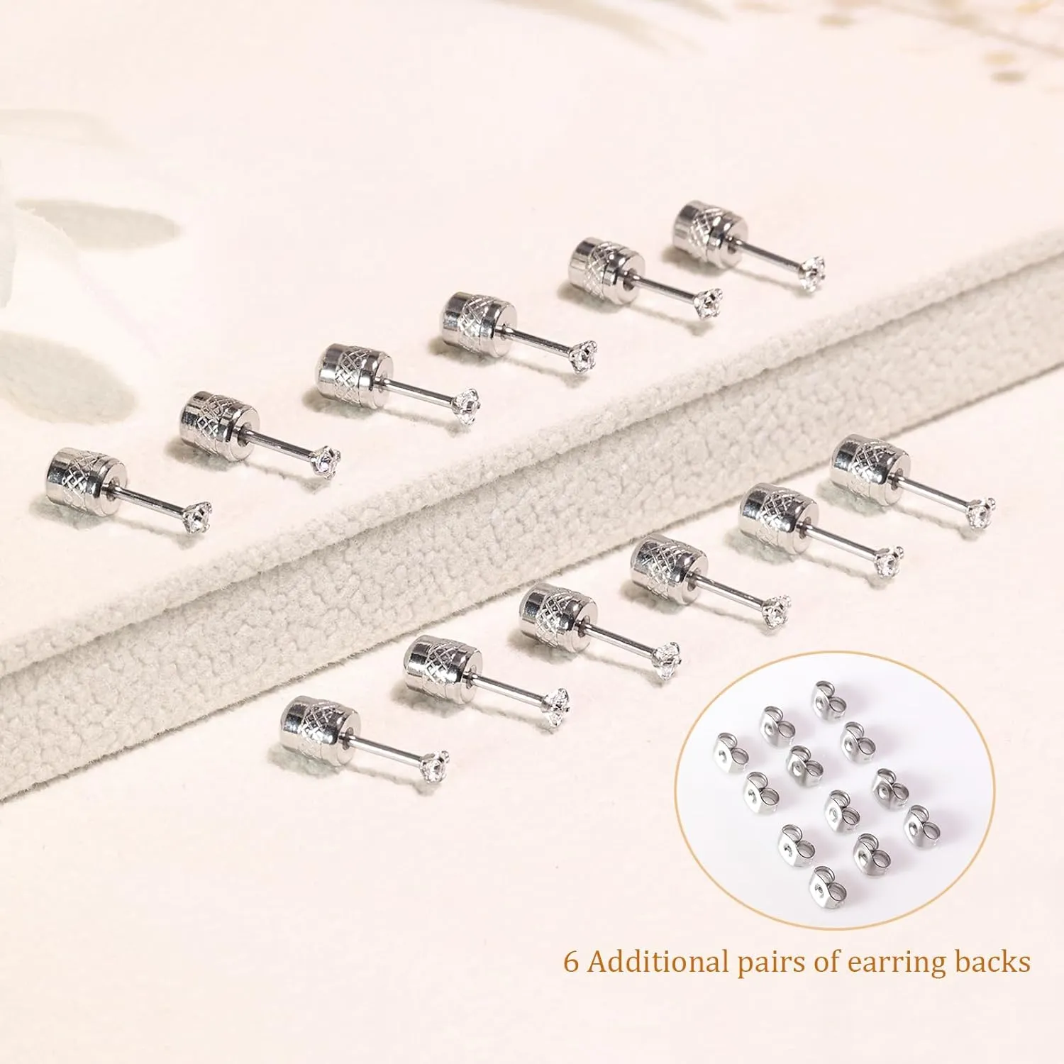 Threadless Flat Back Stud Earrings, 6 Pairs Titanium Hypoallergenic Earrings for Women Men, Cubic Zirconia Silver Gold Stud Earrings Surgical Stainless Steel Stud Earring Set for Cartilage 2-8mm