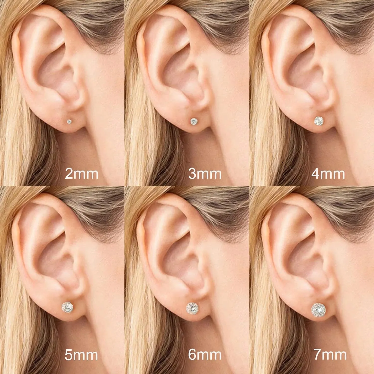 Threadless Flat Back Stud Earrings, 6 Pairs Titanium Hypoallergenic Earrings for Women Men, Cubic Zirconia Silver Gold Stud Earrings Surgical Stainless Steel Stud Earring Set for Cartilage 2-8mm