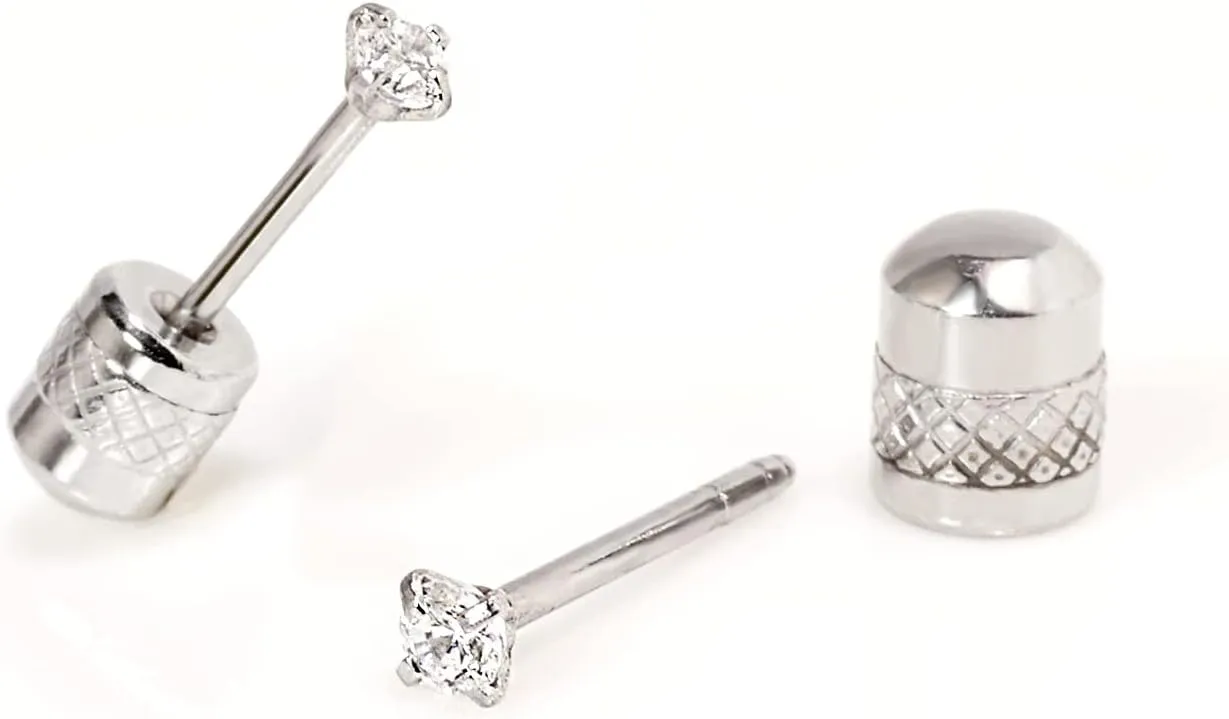 Threadless Flat Back Stud Earrings, 6 Pairs Titanium Hypoallergenic Earrings for Women Men, Cubic Zirconia Silver Gold Stud Earrings Surgical Stainless Steel Stud Earring Set for Cartilage 2-8mm
