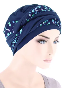 Twisty Turban Buttery Soft Navy Lilac Multi Dot
