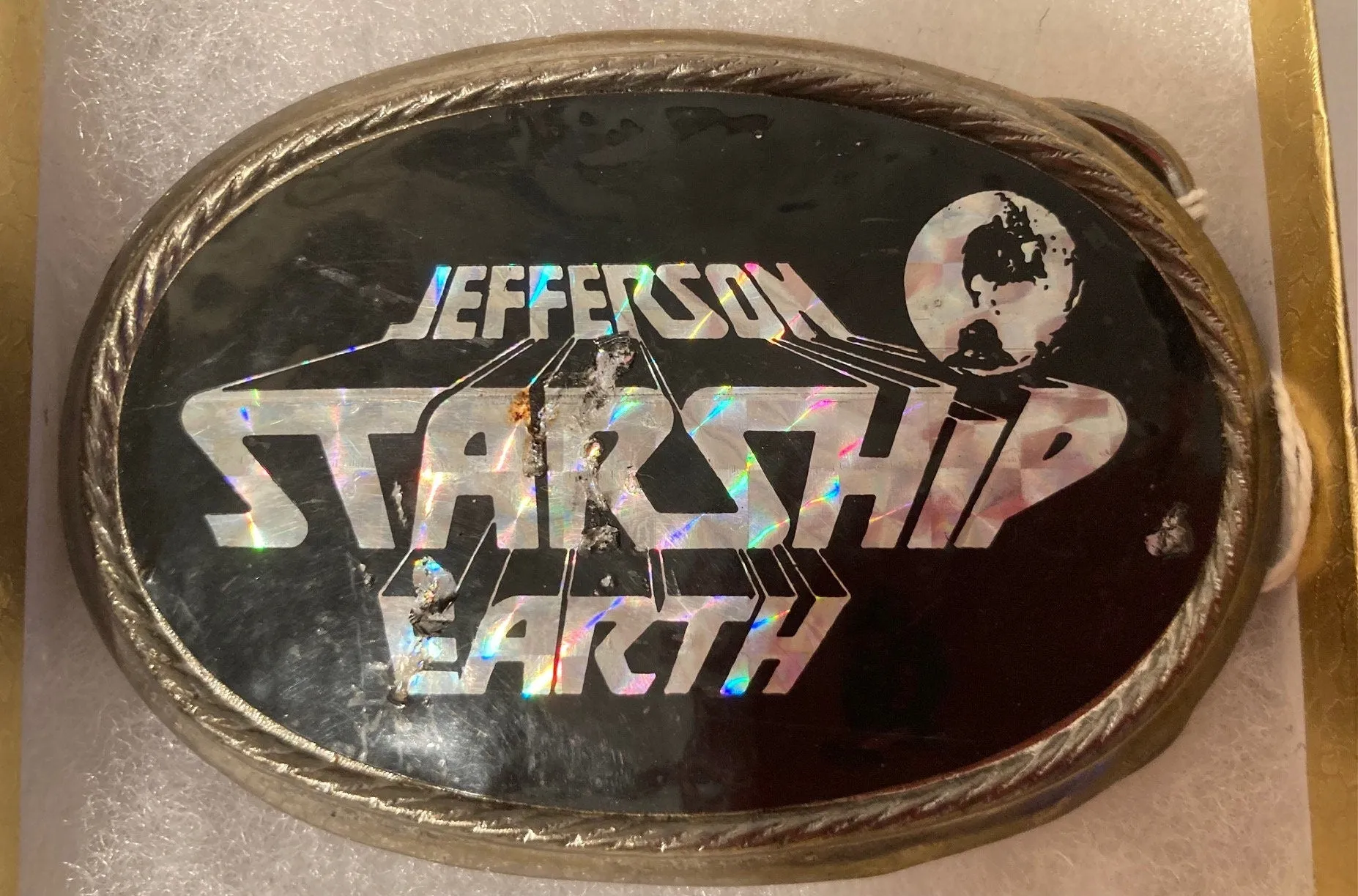 Vintage 1978 Metal Belt Buckle, Jefferson Starship, Earth, Music Concert, Band, Rock, Quality, Thick Metal, Made in USA, 3 1/2" x 2 1/4"