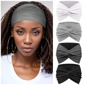 Wide Headbands for Women Yoga Running Sports Headhand Bandana Boho Non Slip Sweat Head Bands Accessories 4 Pack